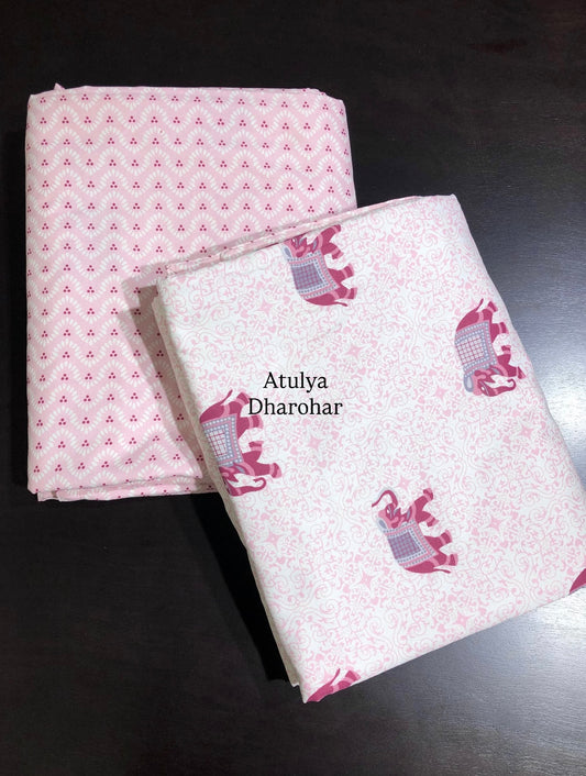 Pink Elephant Motifs Cambric Cotton Single Dohar Pair