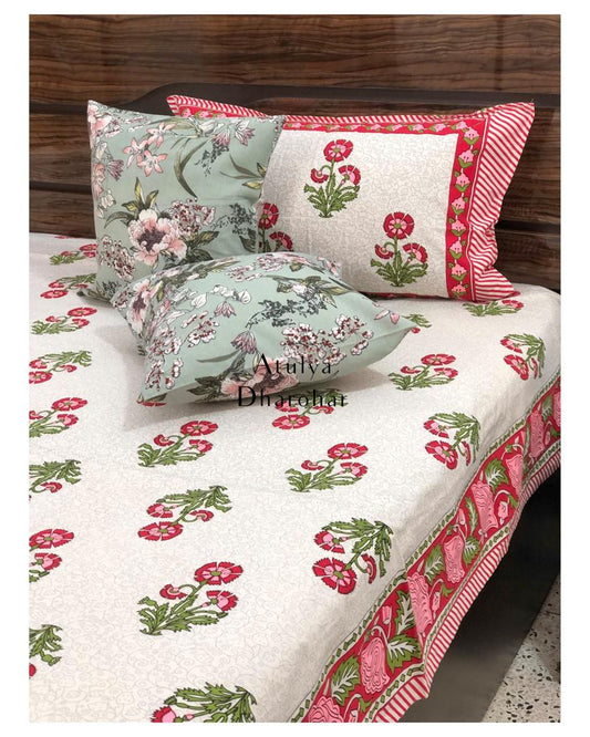 Pink Floral Motifs Bedsheet