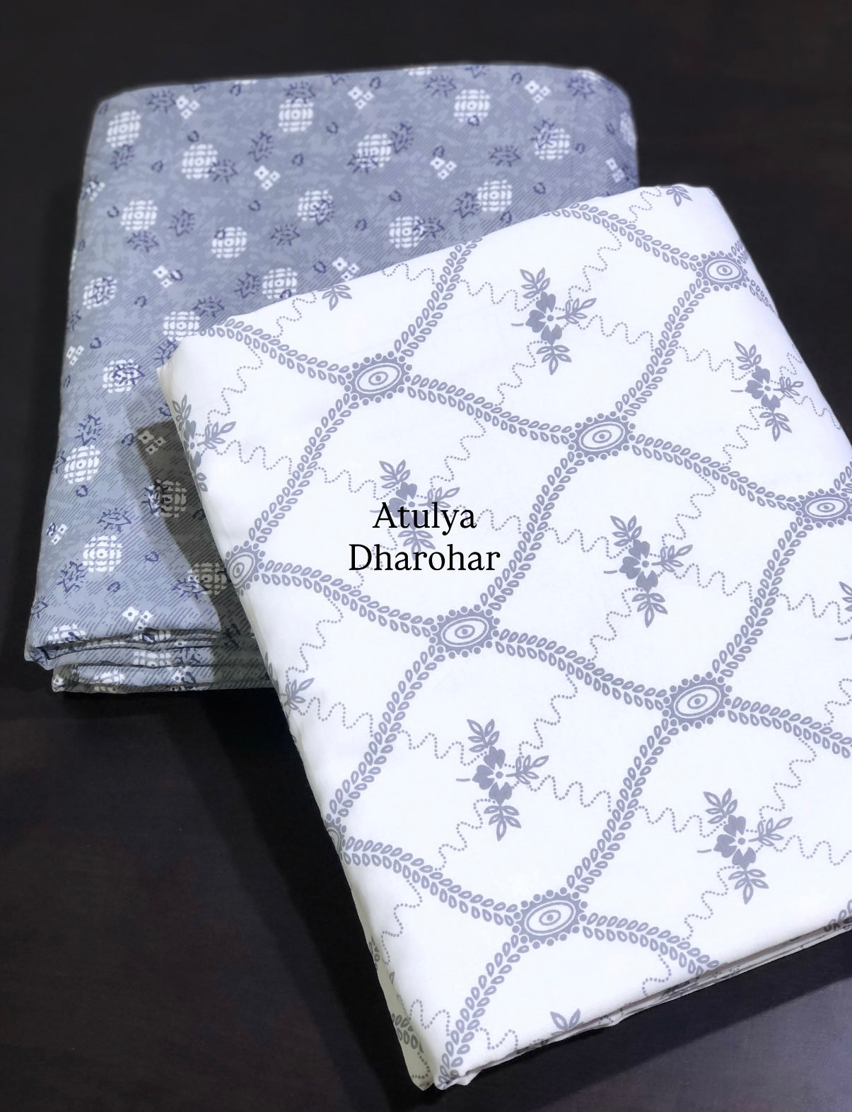 Grey Mughal Jaal Cambric Cotton Single Dohar Pair
