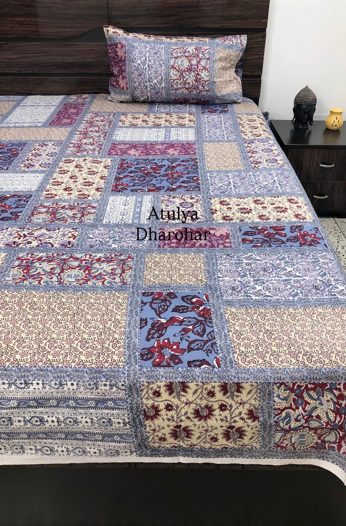 Multicolour Patchwork Look Cotton Super King Bedsheet