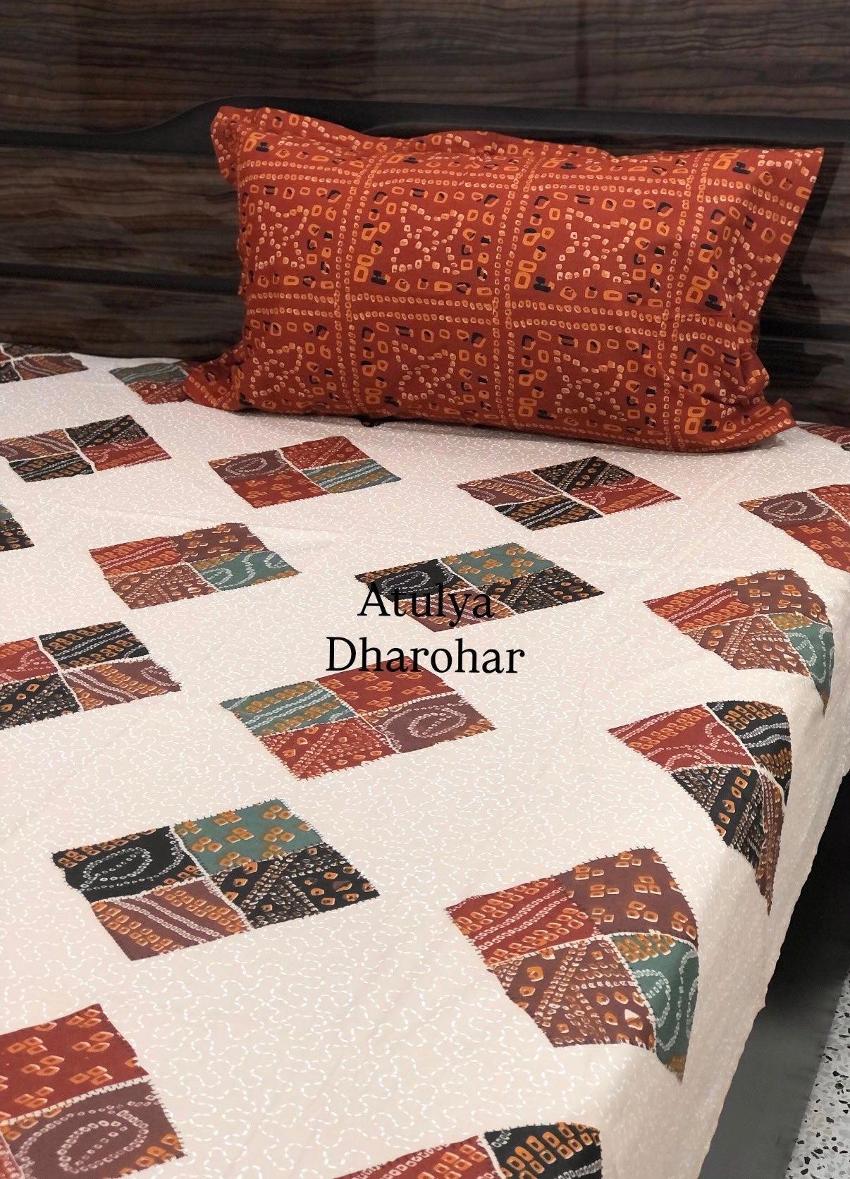 Multicolour Bandhani Cotton Super King Bedsheet