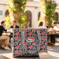 Black Floral Medium Tote Bag with Zip