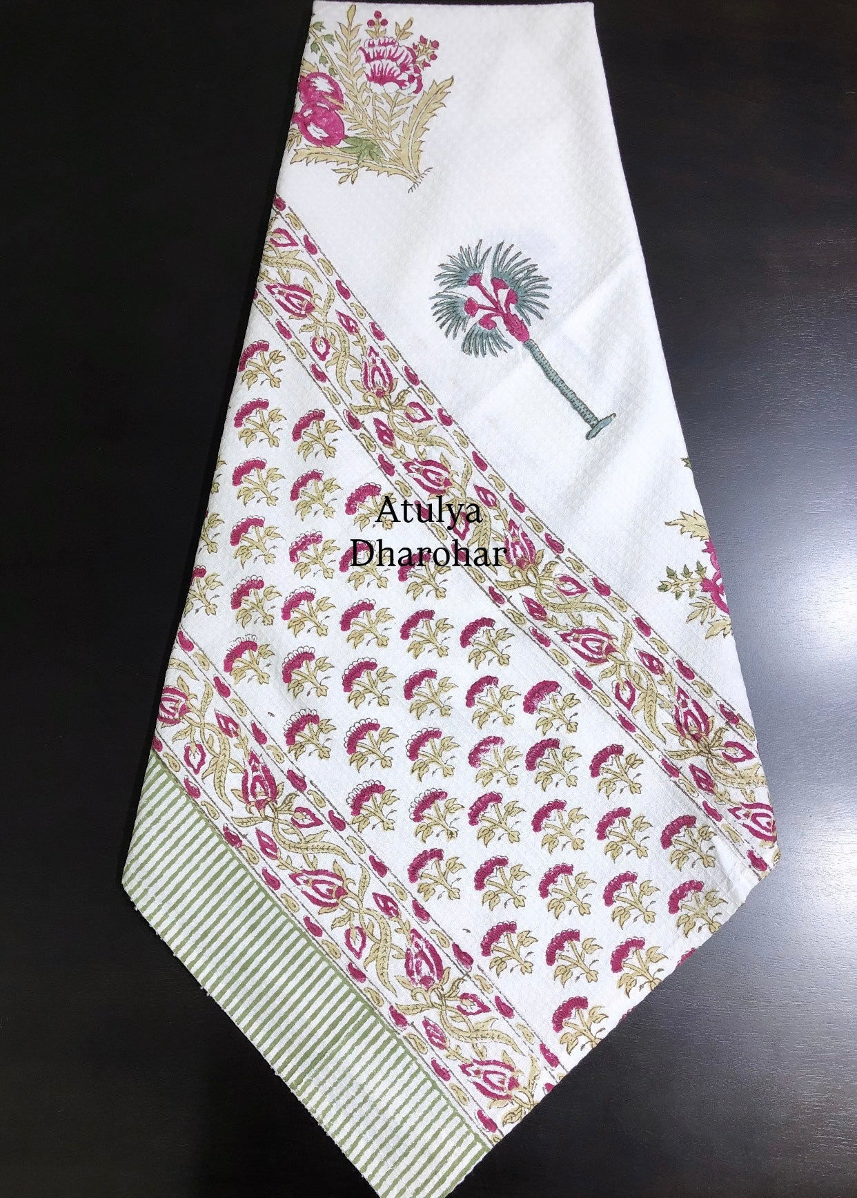 Magenta Anaar Motifs Hand Block Printed Waffle Cotton Towel