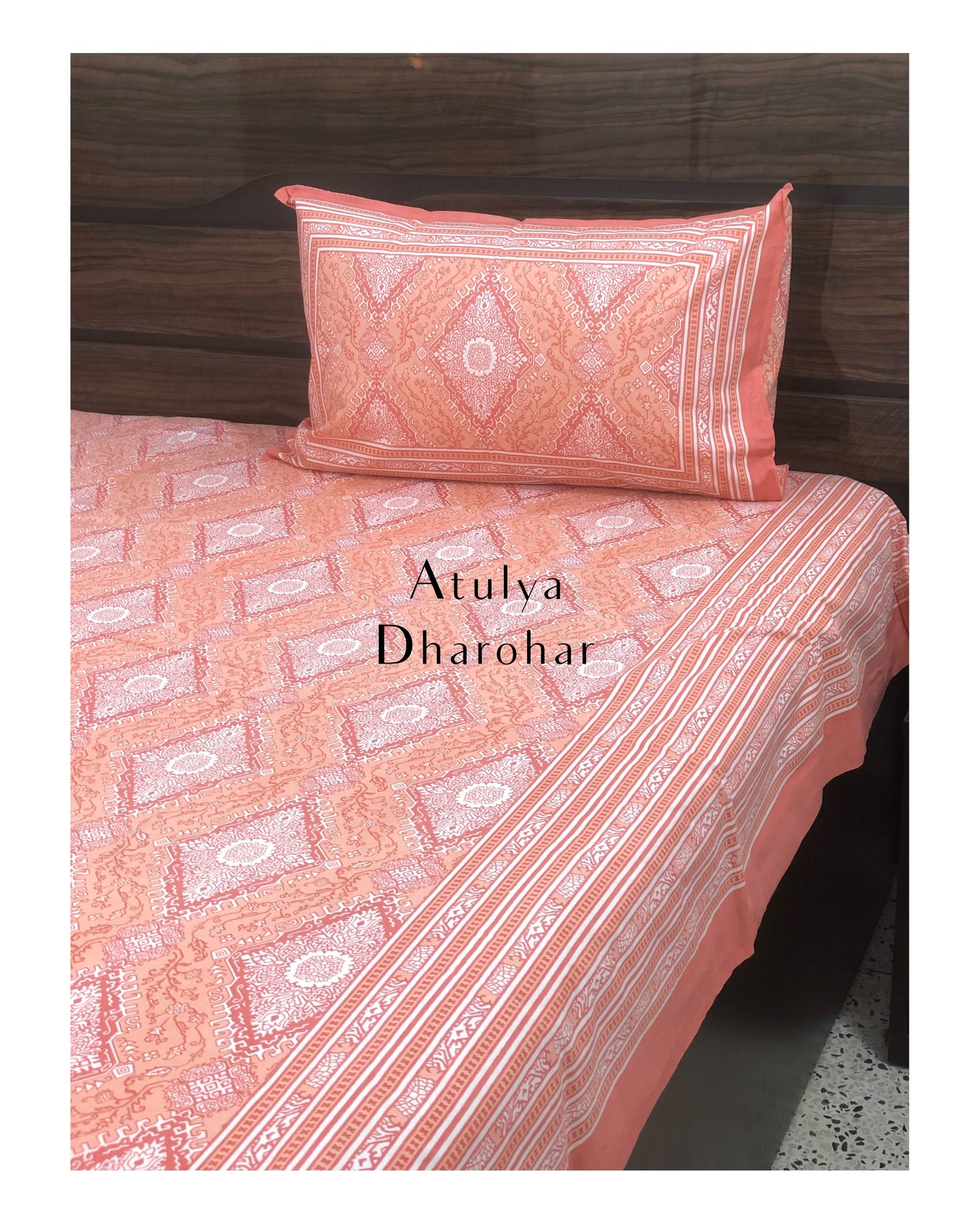 Peach Mughal Motifs Bedsheet