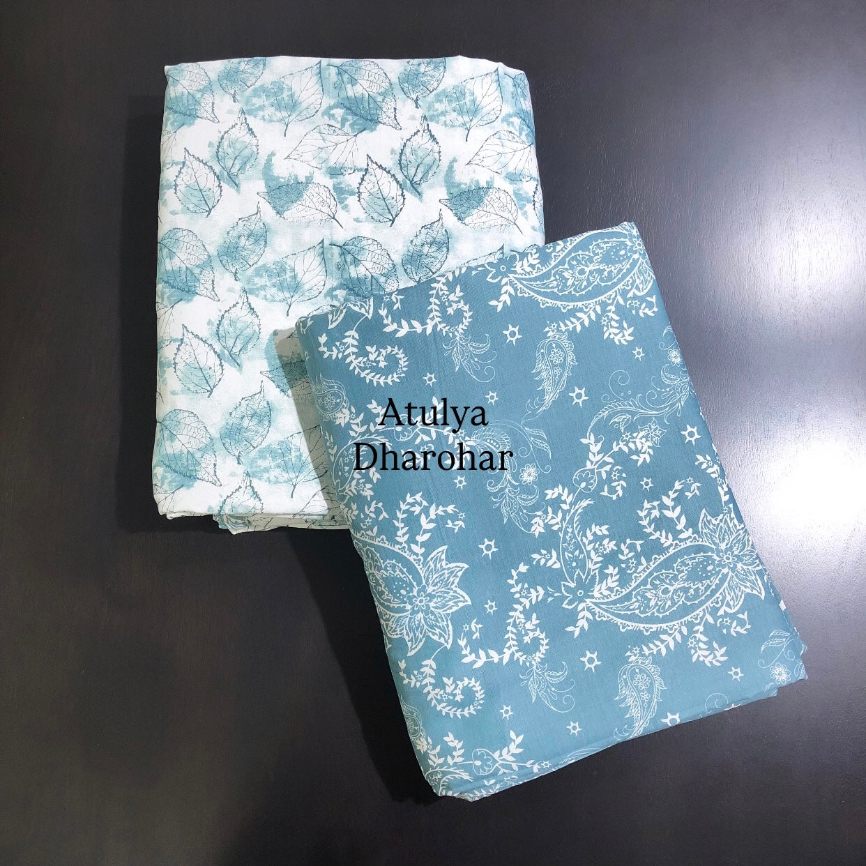Turquoise Blue Floral Cambric Cotton Single Dohar Pair