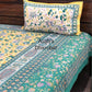 Yellow & Green Floral Jaal Cotton Super King Bedsheet