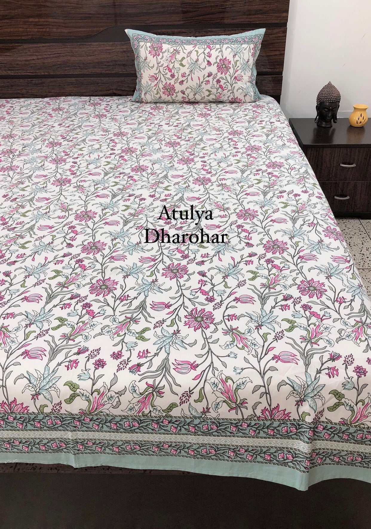 Pink Floral Jaal Super King Bedsheet