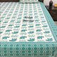 Turquoise Elephant Motifs Cotton King Size Bedsheet