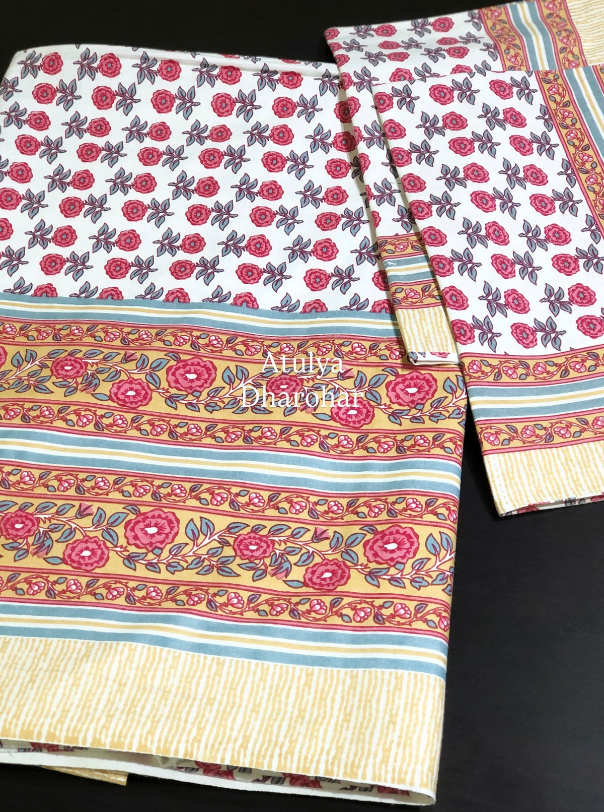 Pink Floral Motifs Cotton King Size Bedsheet