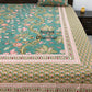 Turquoise and Pink Floral Jaal Cotton King Size Bedsheet