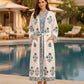 Greyish Blue Floral Motifs Hand Block Waffle Cotton Bathrobe