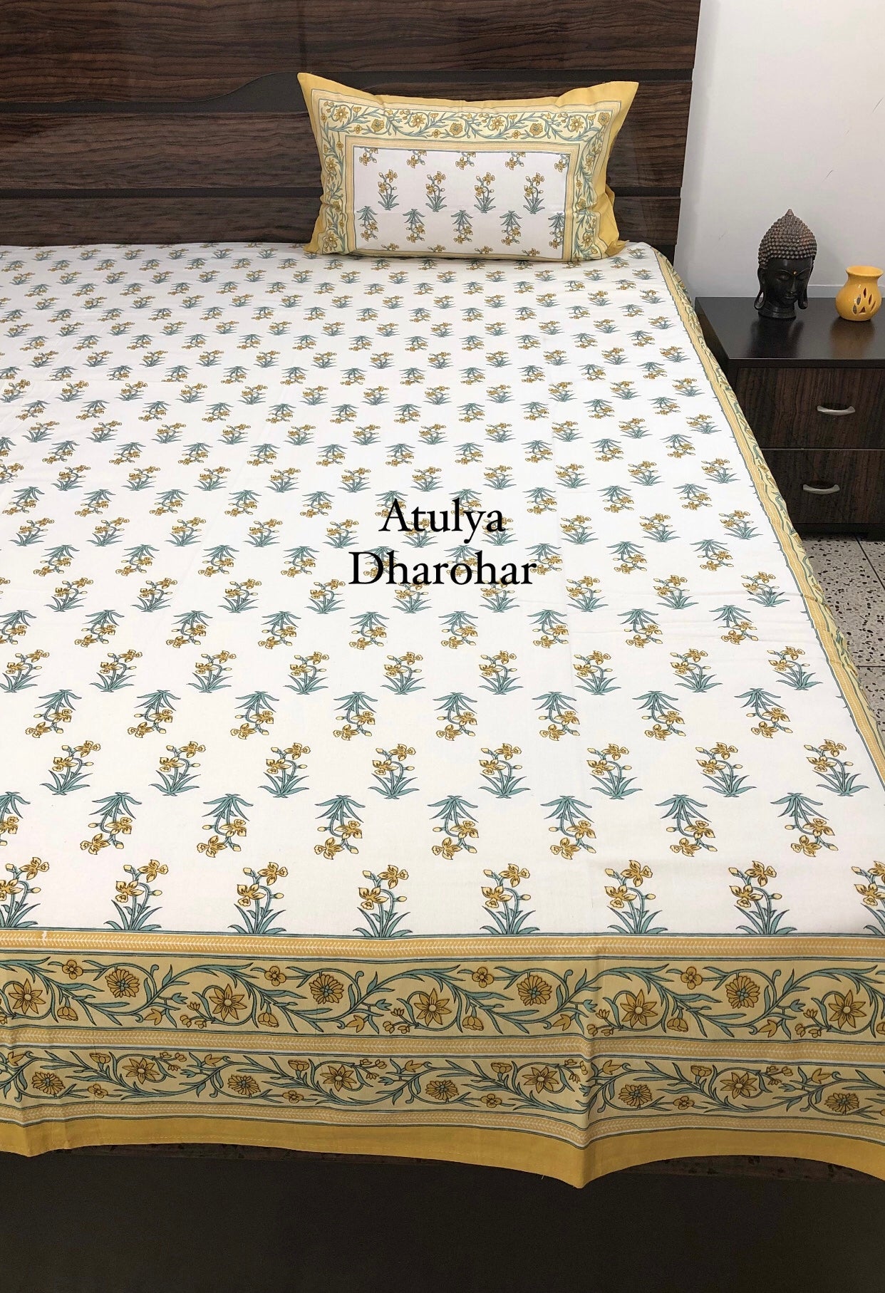 Yellow Floral Motifs Super King Bedsheet