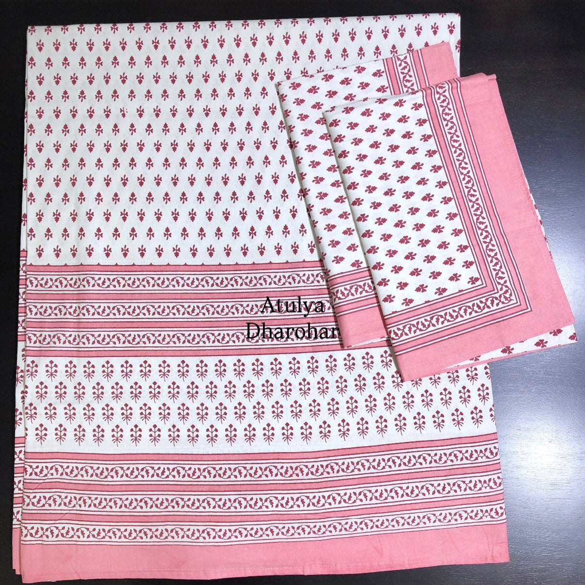 Pink Butti Cotton King Size Bedsheet