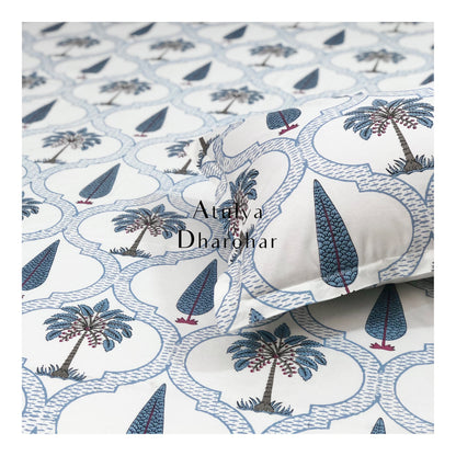 Blue Palm Tree Motifs Bedsheet