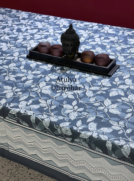 Grey Floral Jaal Cotton Dining Table Cover