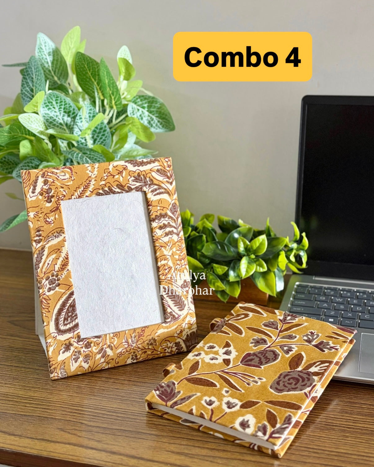 Block Print Handmade Paper Photo Frame and Journal Combo