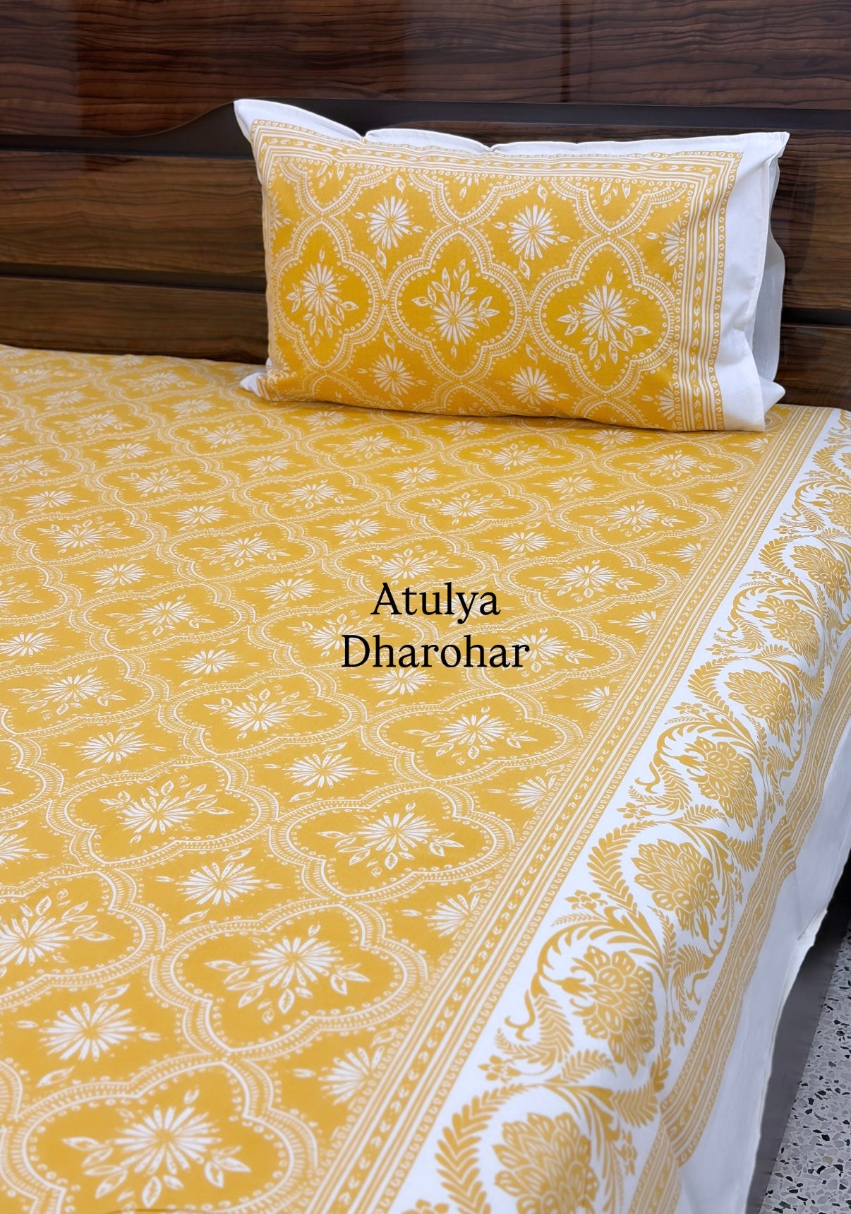 Yellow Mughal Jaal Cotton Super King Bedsheet