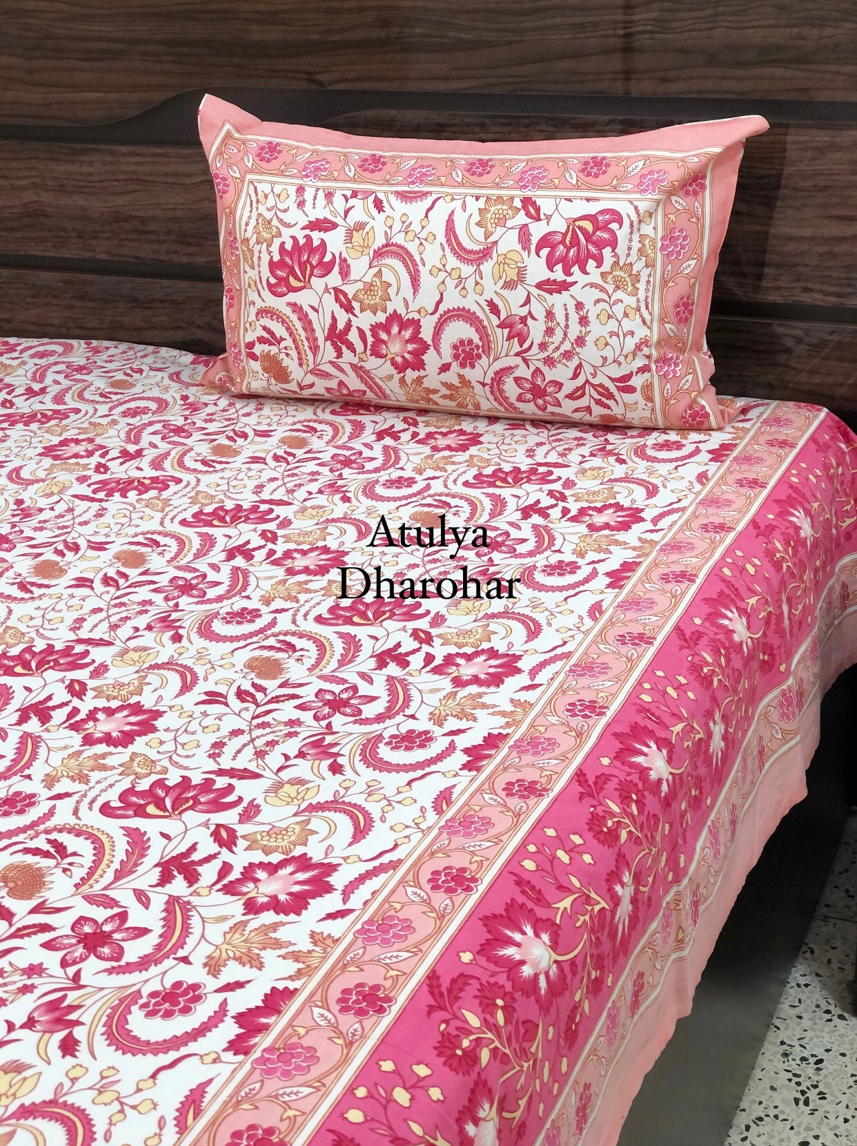 Pink Floral Jaal Super King Bedsheet