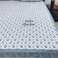 Blue Grey Floral Mughal Jaal Cotton King Size Bedsheet