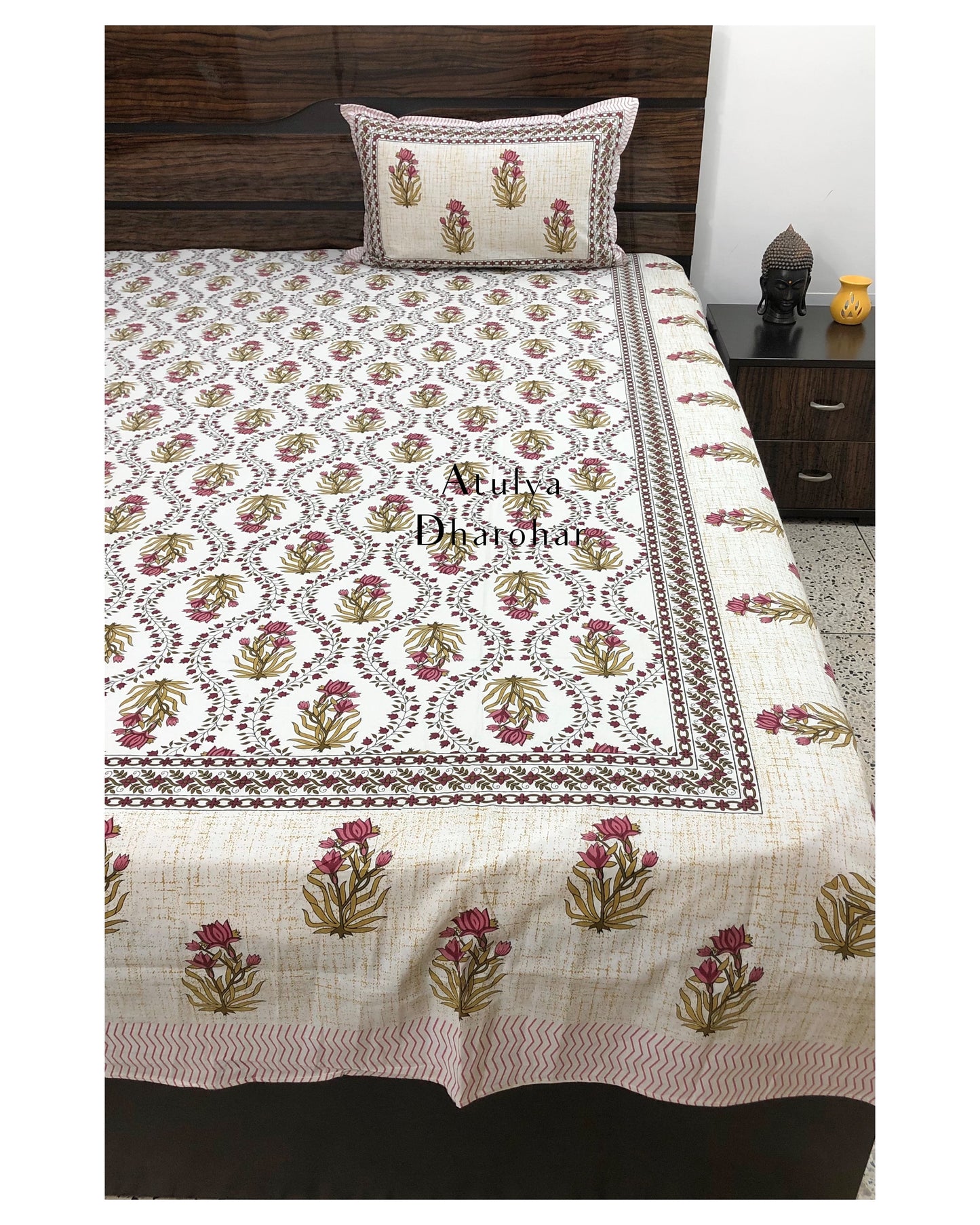 Pink Mughal Jaal Bedsheet