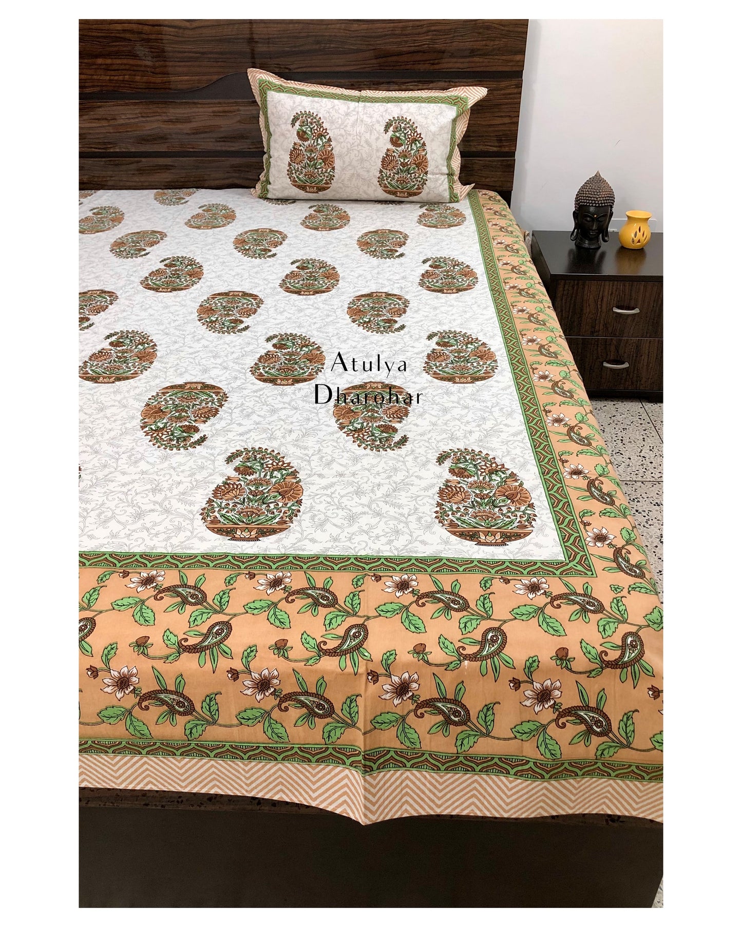 Brown Paisley Motifs Bedsheet