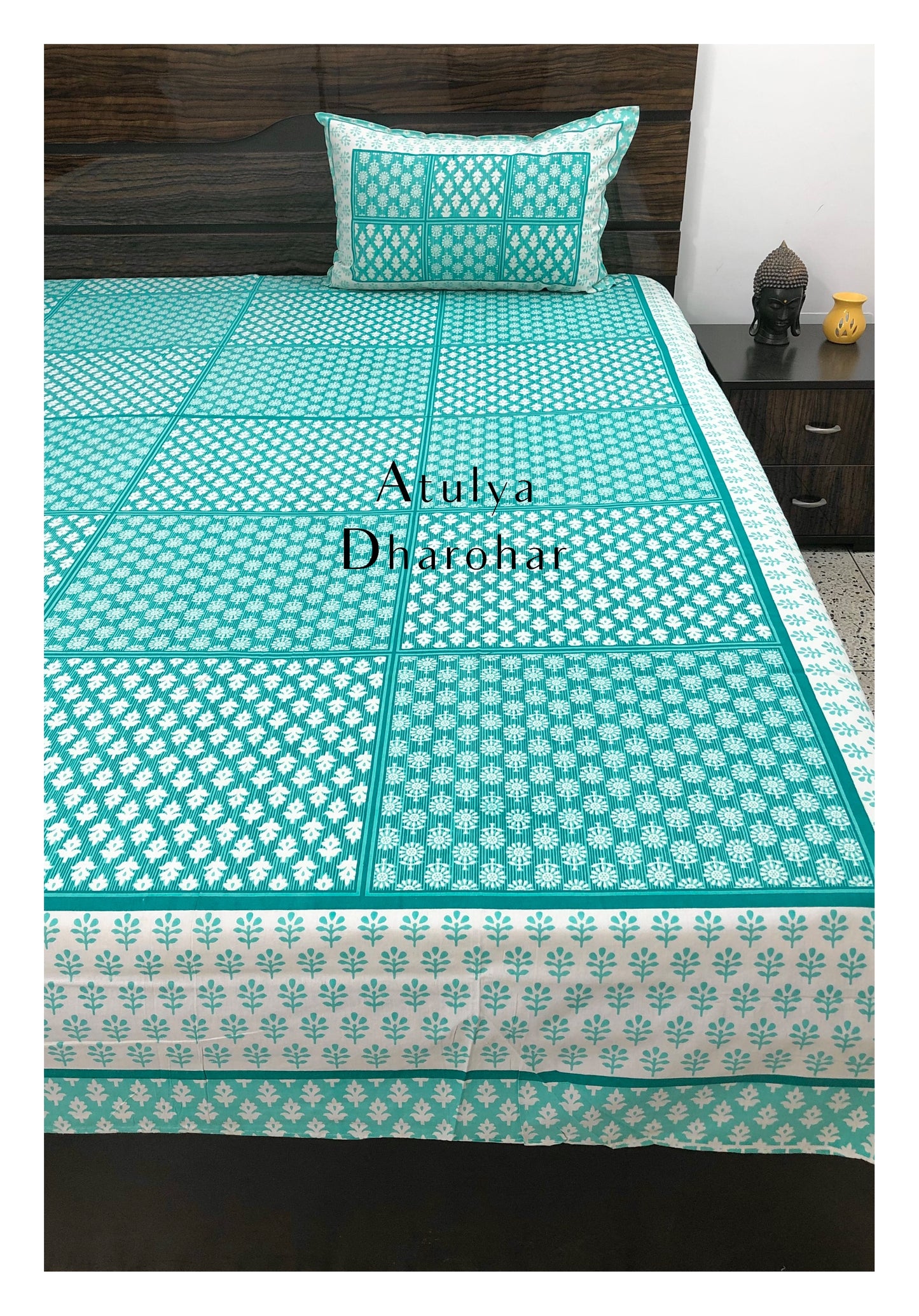 Blue Butti Cotton Bedsheet