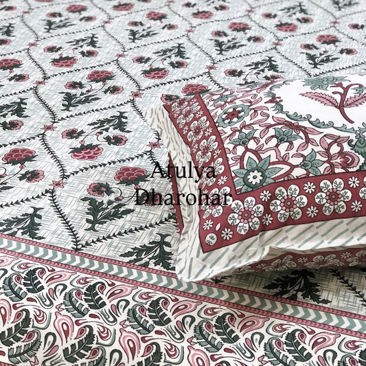 Pink Floral Mughal Jaal Cotton Super King Bedsheet