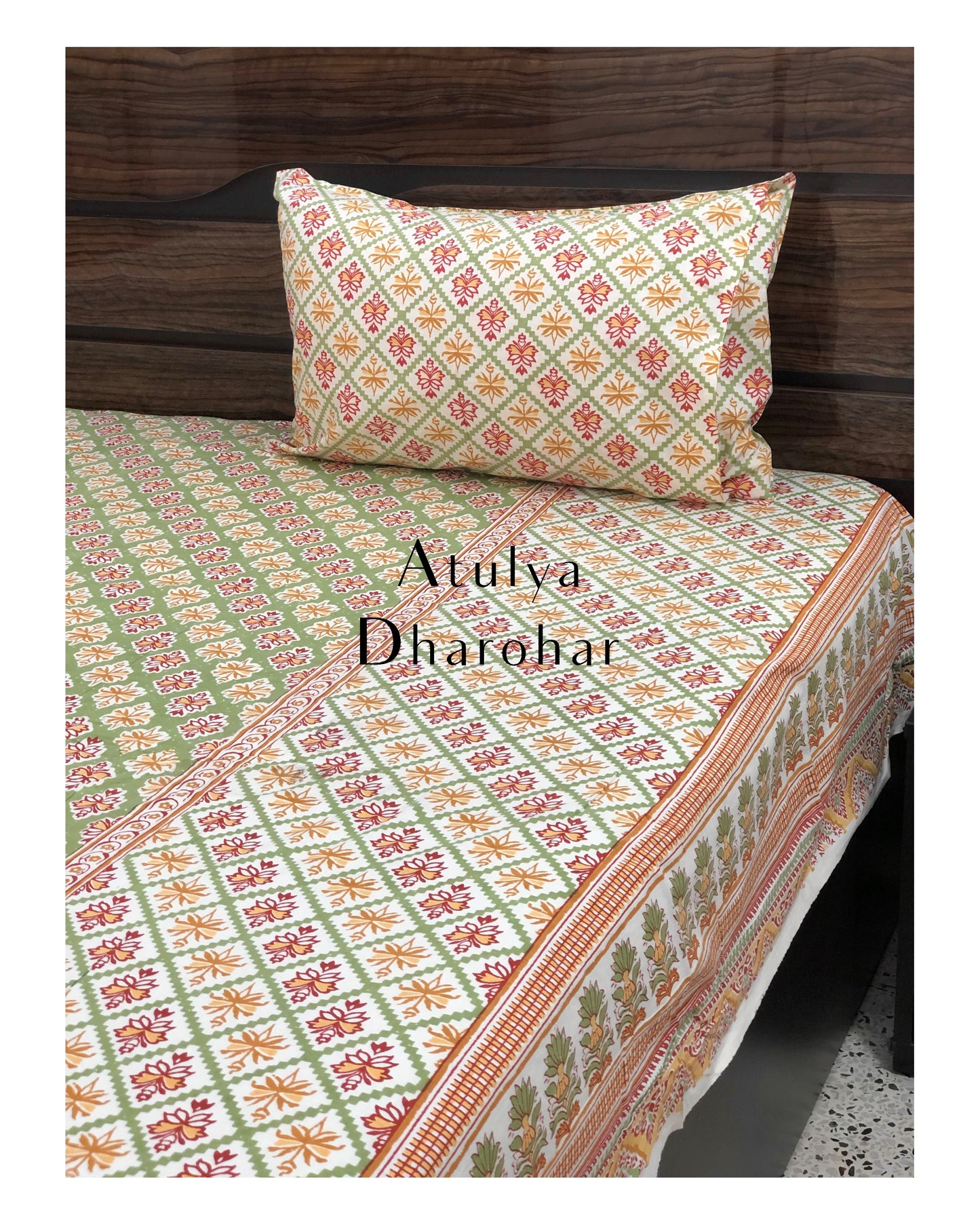 Green Floral Motifs Bedsheet