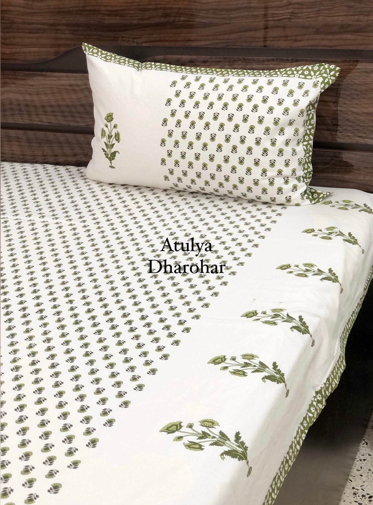 Green Floral Motifs Bedsheet