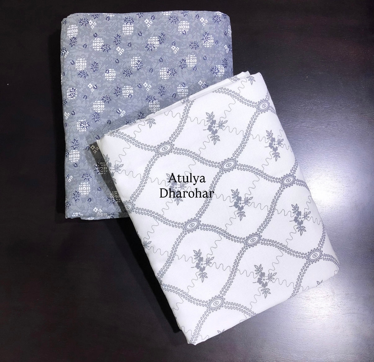 Grey Mughal Jaal Cambric Cotton Single Dohar Pair