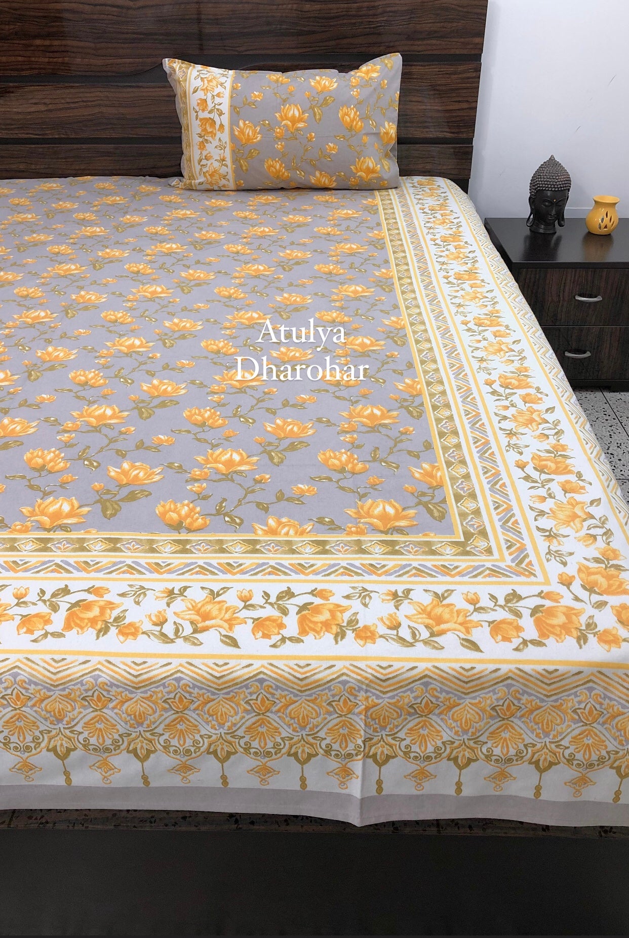 Yellow Floral Jaal Bedsheet