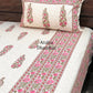 Beige and Pink Floral Motifs Super King Cotton Bedsheet