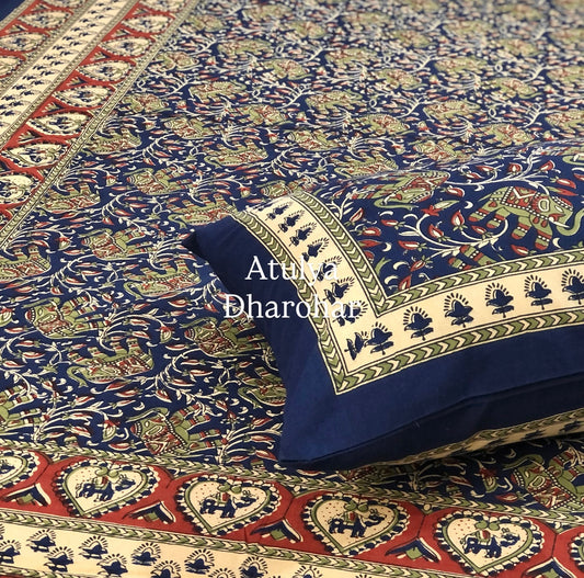 Indigo Elephant Motifs Cotton Single Bed Bedsheet