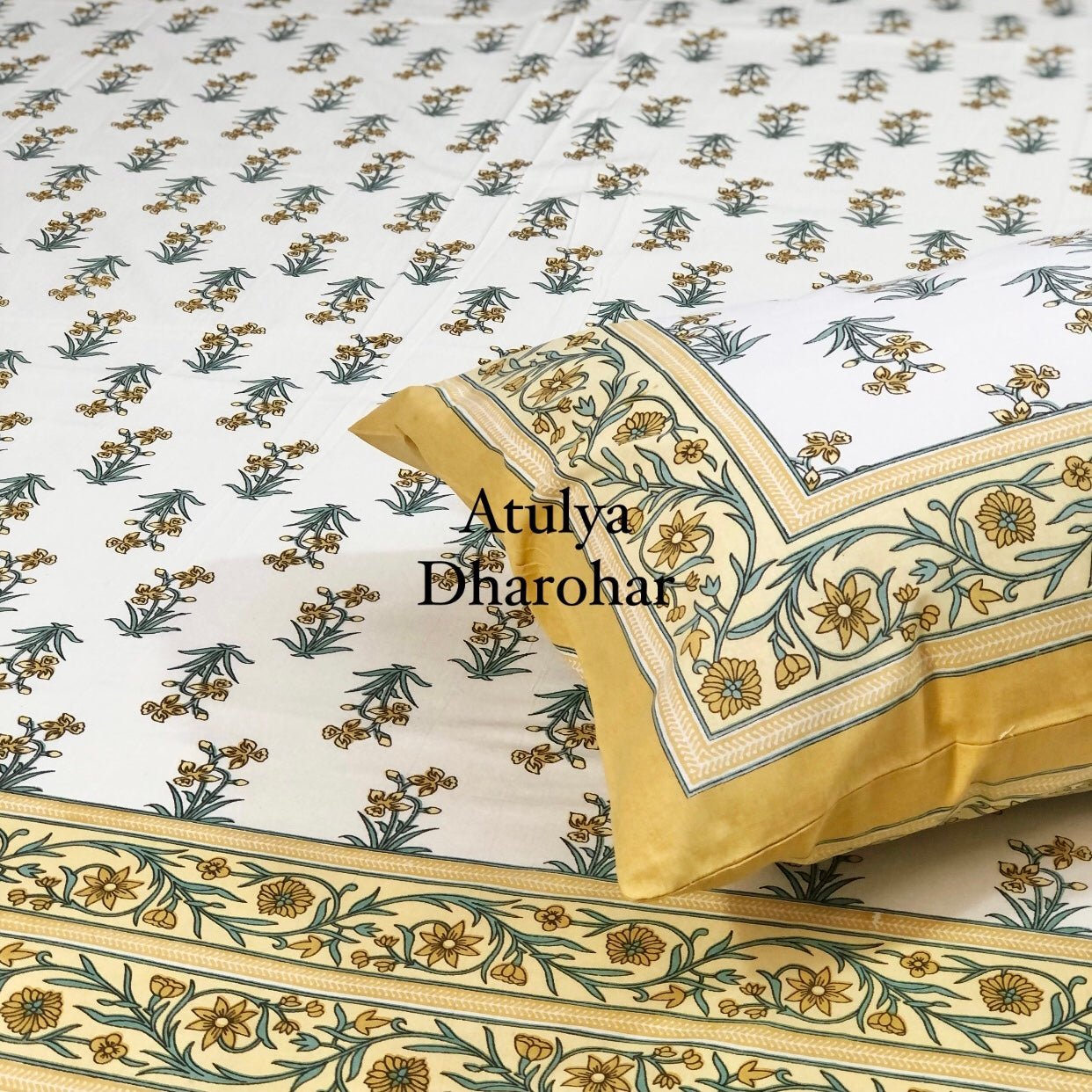 Yellow Floral Motifs Super King Bedsheet