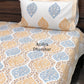 Yellow and Blue Mughal Jaal Hand Block Printed Super King Bedsheet