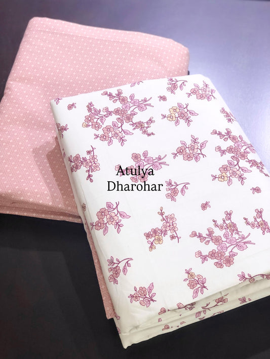 Pink Floral Cambric Cotton Single Dohar Pair