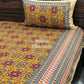 Greenish Mustard and Maroon Cotton Kalamkari King Size Bedsheet