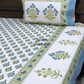 Blue and Green Floral Motifs Cotton Super King Bedsheet