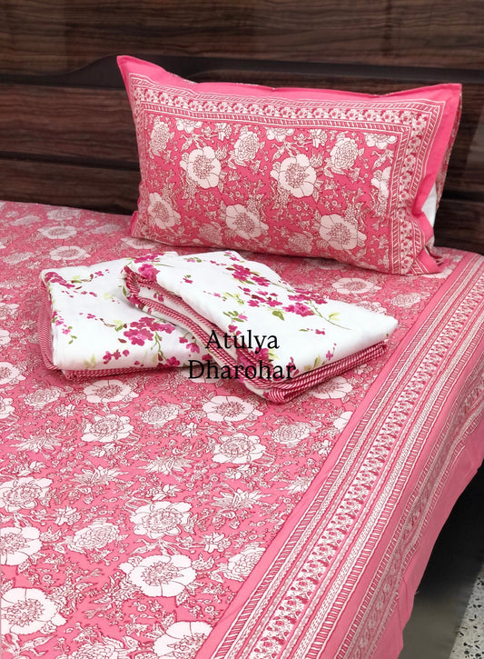 Pink Floral Mulmul Single Dohar Pair