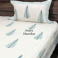 Turquoise Blue Pine Motifs Hand Block Printed Super King Bedsheet