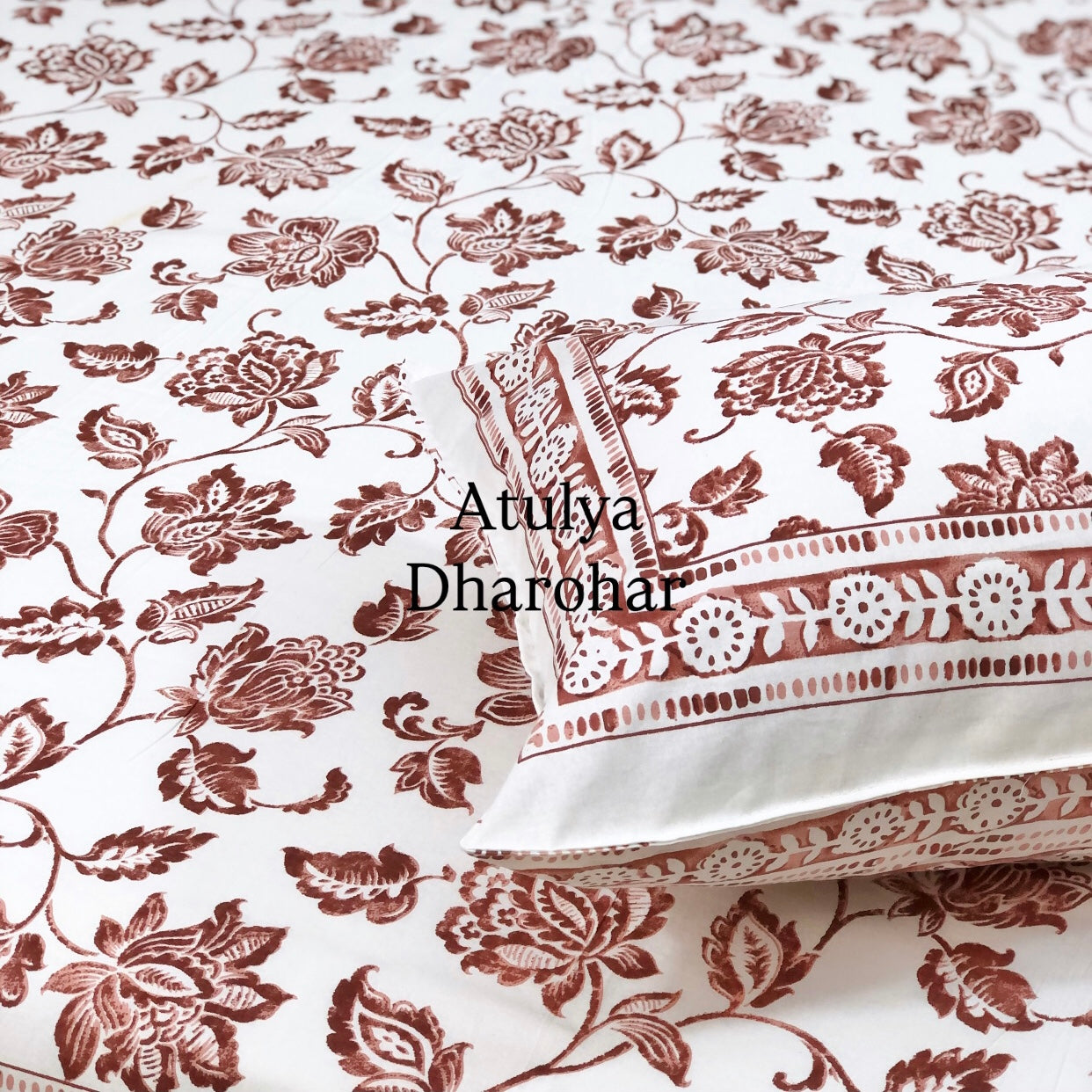 Brown Floral Jaal Super King Bedsheet