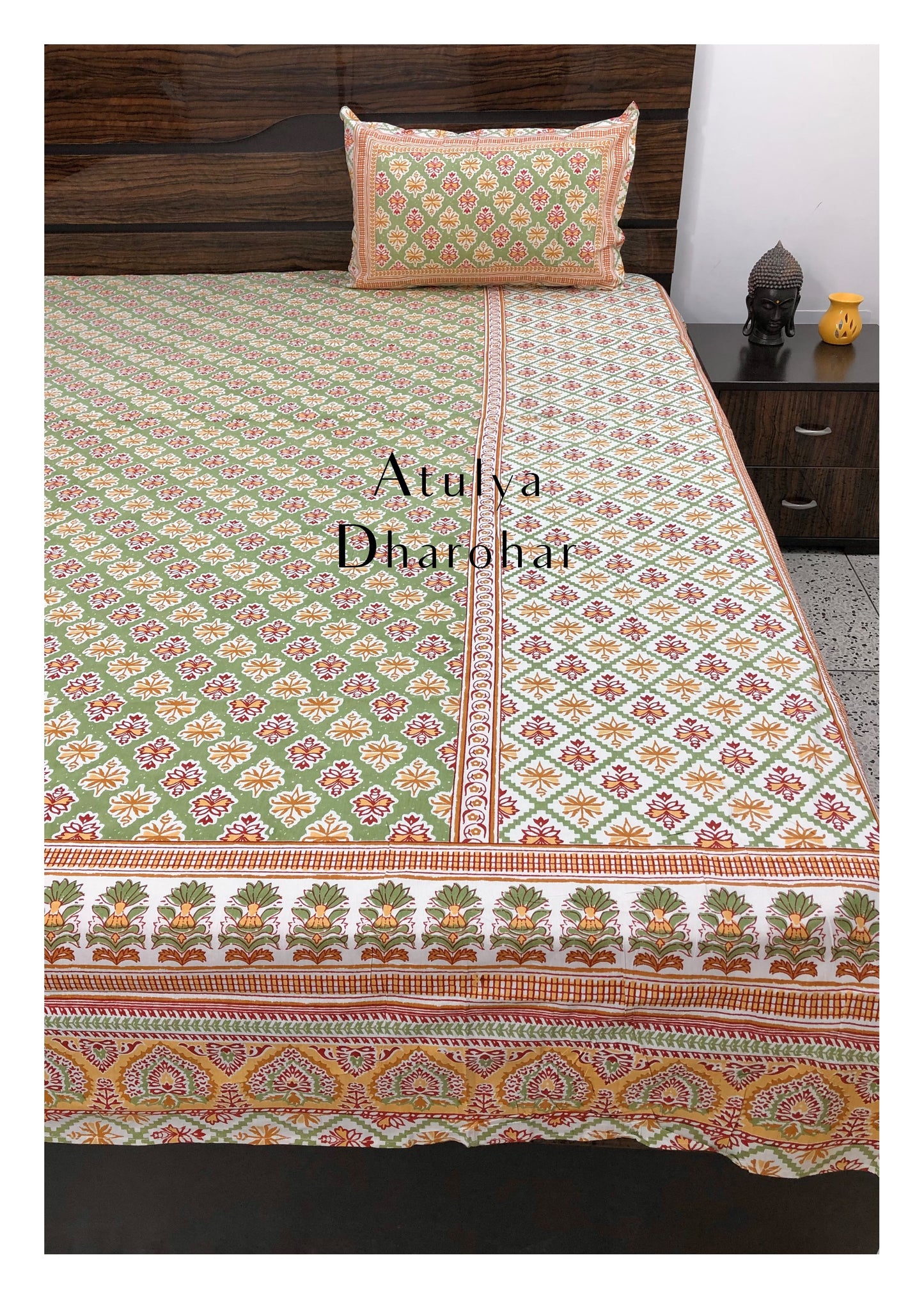 Green Floral Motifs Bedsheet