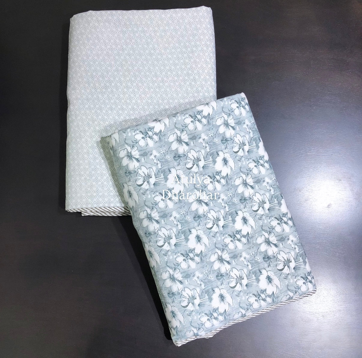 Grey Floral Jaal Cambric Cotton Single Dohar Pair
