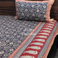 Indigo and Red Cotton Kalamkari King Size Bedsheet
