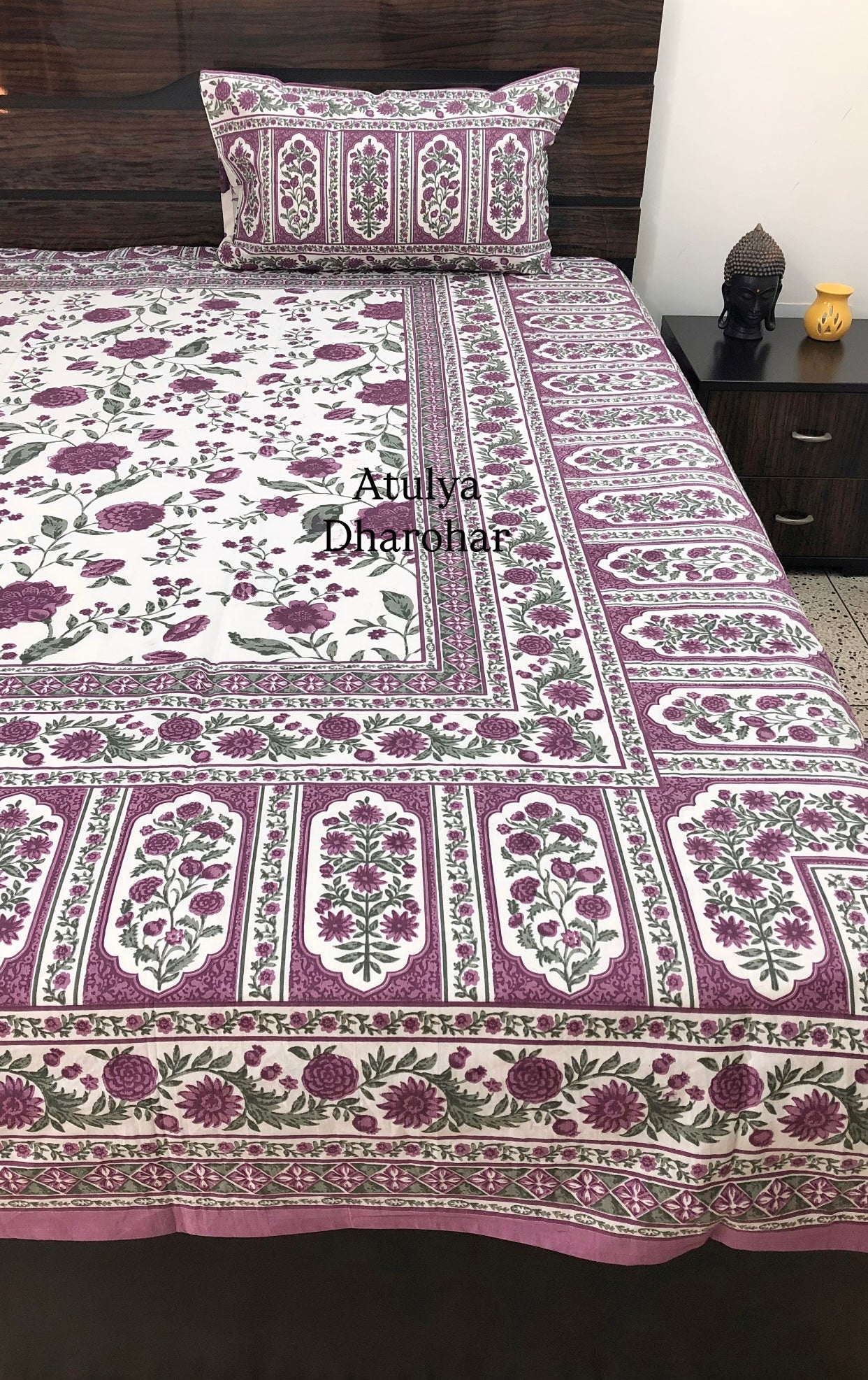 Purple Floral Jaal Super King Cotton Bedsheet