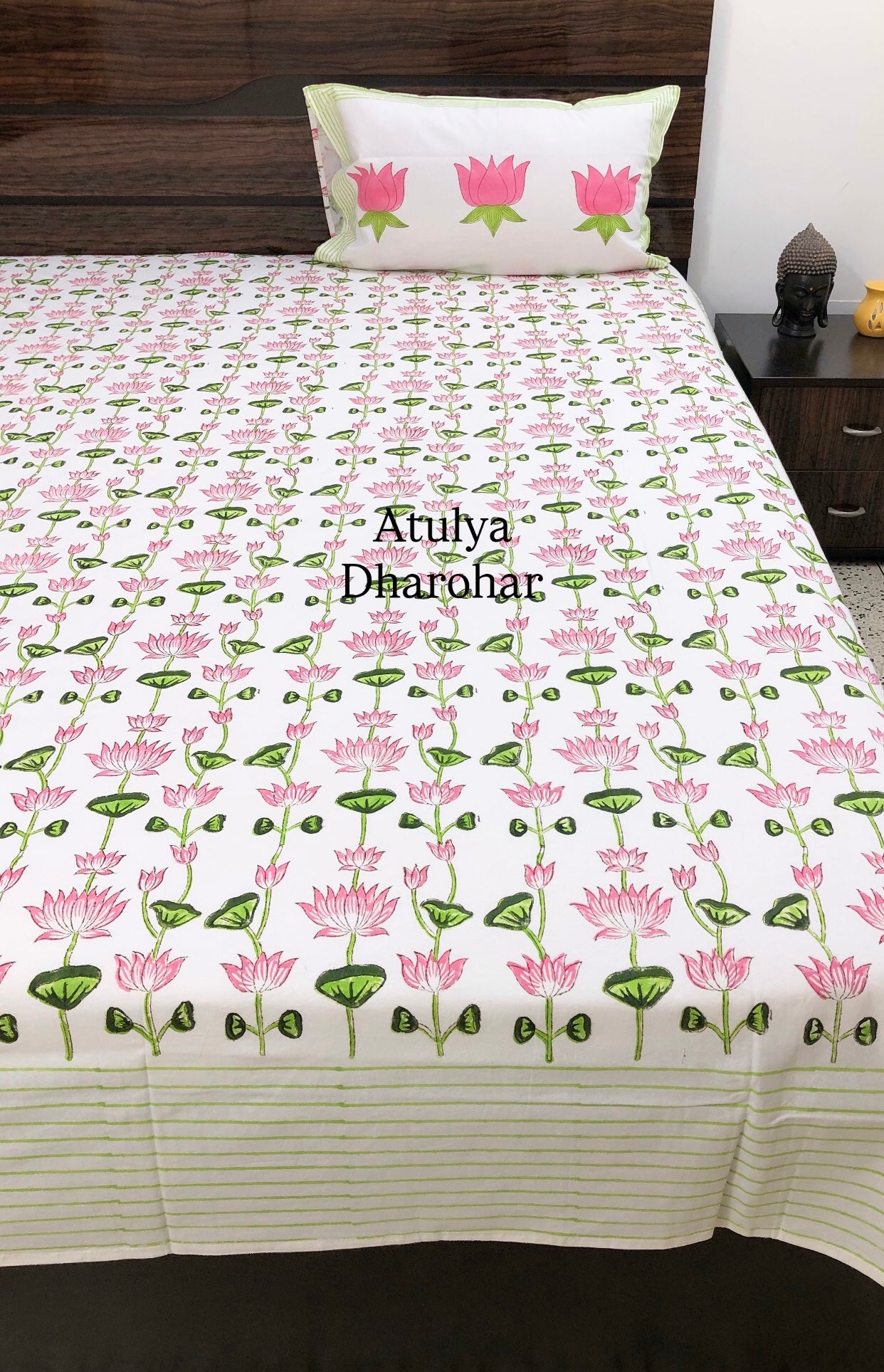 Lotus Jaal Hand Block Super King Bedsheet