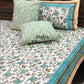 Turquoise Green and Brown Floral Jaal Bedsheet