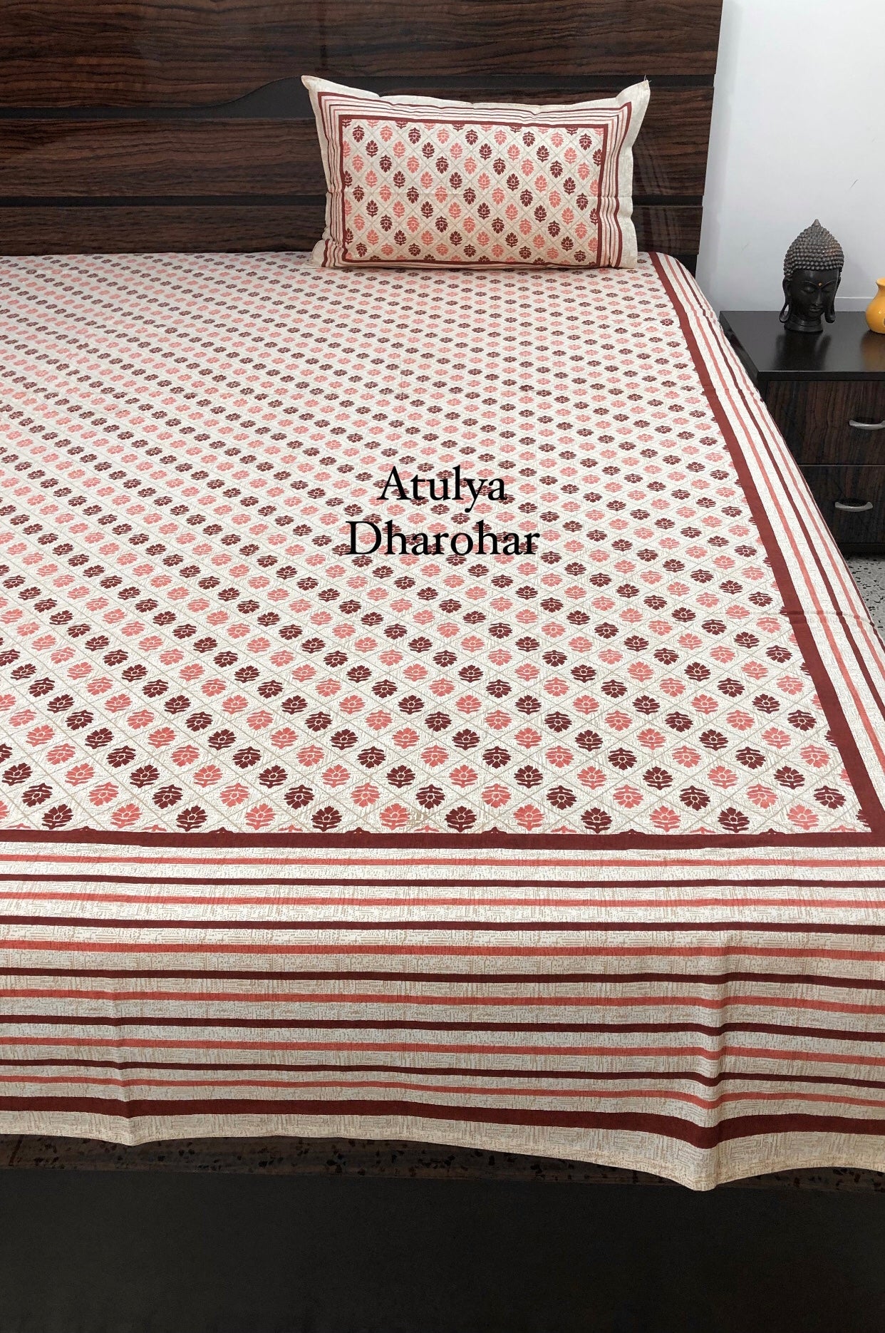 Rust Mughal Motifs Super King Bedsheet