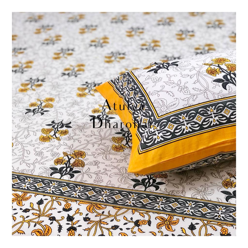 Yellow Floral Motifs Single Bedsheet