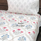 Pink and Blue Floral Mughal Jaal Percale Cotton Hand Block Super King Bedsheet